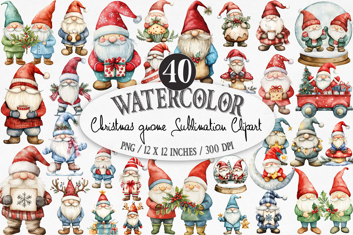 Christmas Gnome Sublimation Clipart, an Illustration by Designking (Photo 1 of 4)