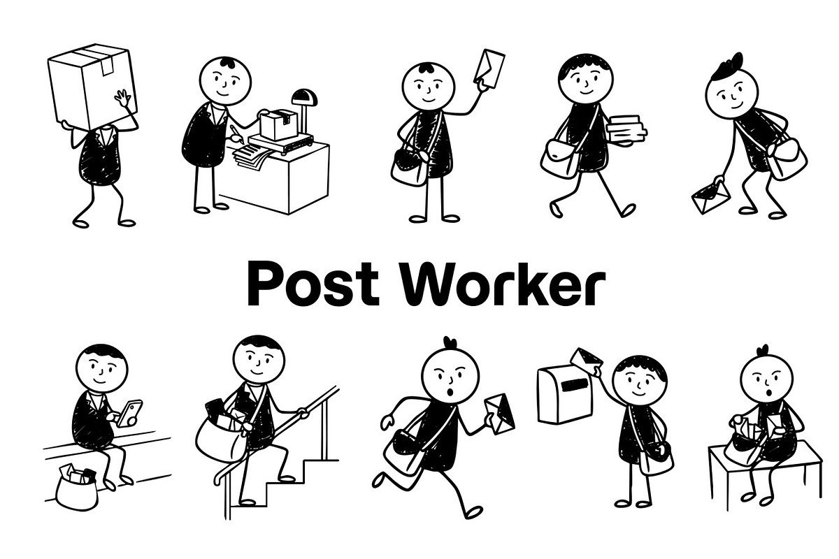 post worker delivering mail set, an Object Illustration by foxndeer (Photo 2 of 3)