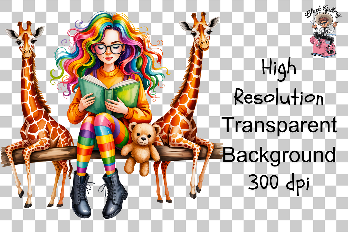 Colorful Hair Girl PNG Bundle, a Graphic by Clipart Studio (Photo 5 of 11)