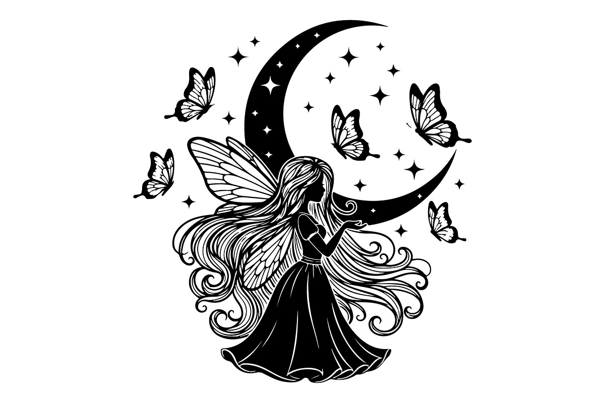 Fairy Moon Butterfly Silhouette, an Object Illustration by Gaye Art (Photo 28 of 31)