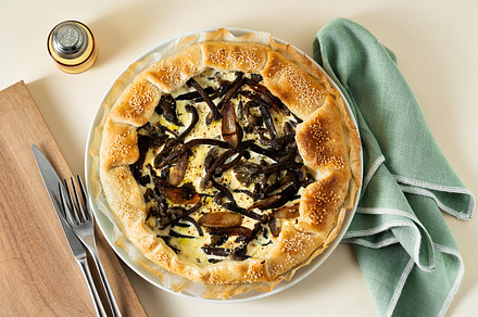 QUICHE LORRAINE pie with mushrooms and onions. minimalist style, a Food & Drink Photo by IriGri