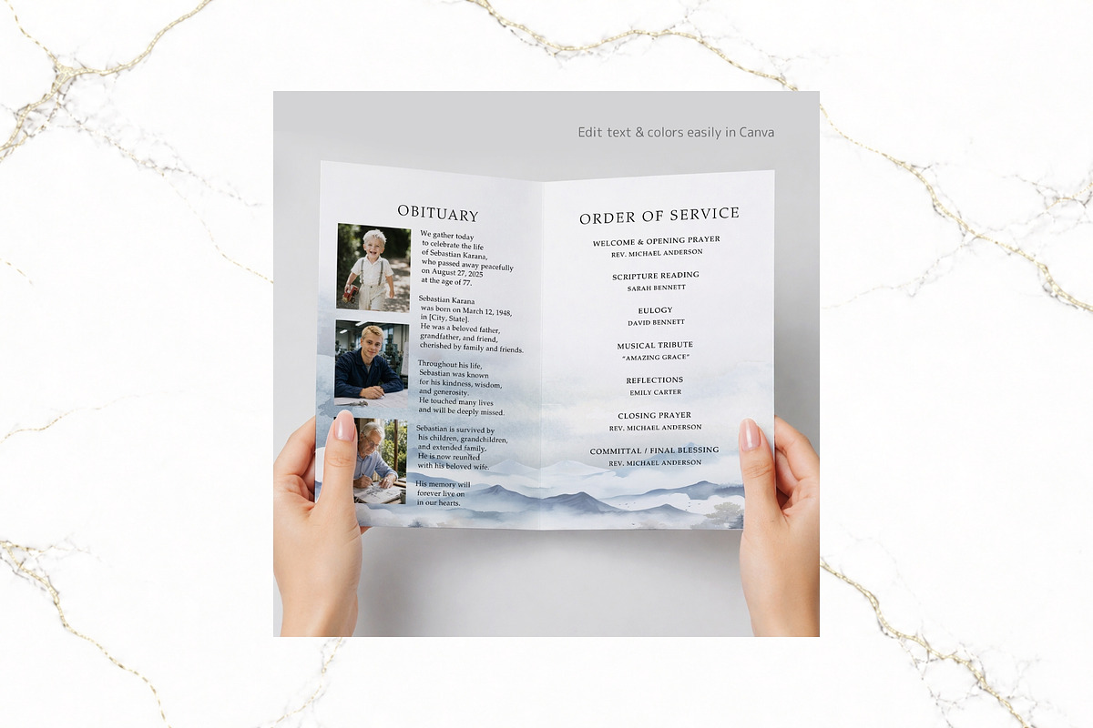 Funeral Bifold Program Canva FR010, a Brochure Template by TyphoonStudio (Photo 5 of 9)
