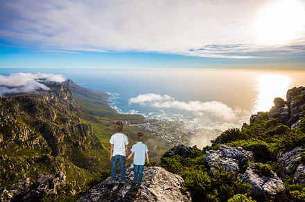 Two boys standing on Table Mountain, a Nature Photo by kavram