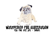 Watercolor Pug Dog Illustration, an Illustration by Foxery Digital (Thumbnail 1 of 5)