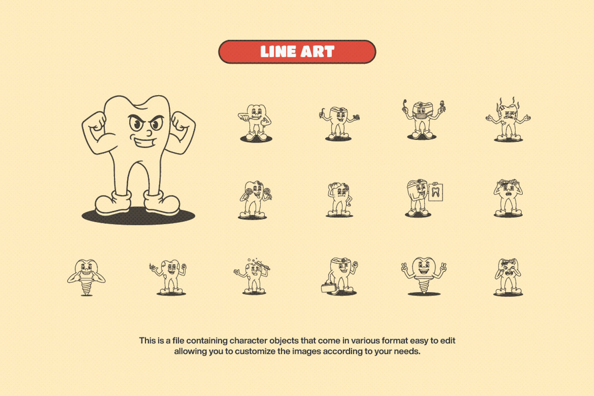 Retro Dental Mascot Illustration, a Healthcare Illustration by Decoconio Design (Photo 4 of 8)