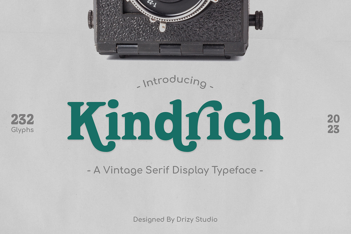 Kindrich – Vintage Serif Font, a Sans Serif Font by Drizy (Photo 1 of 10)