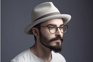 Hipster Man Hat Glasses. Generate Ai