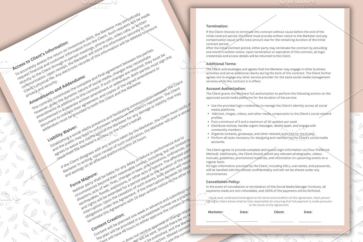 Social Media Manager Contract, a Stationery Template by Sania (Photo 2 of 4)
