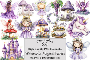 Watercolor Magical Fairies Clipart, a Seasonal Illustration by CitraGraphics