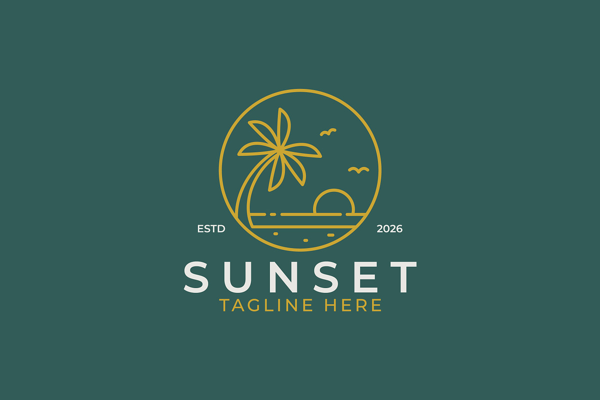 Sunset beach illustration logo, a Branding & Logo Template by Signatoro (Photo 2 of 3)