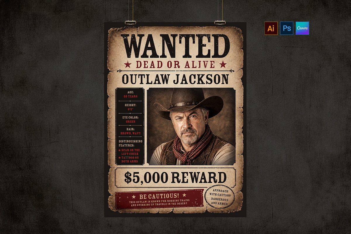 Vintage Wild West Wanted Poster, a Poster Template by BrandPacks (Photo 1 of 6)