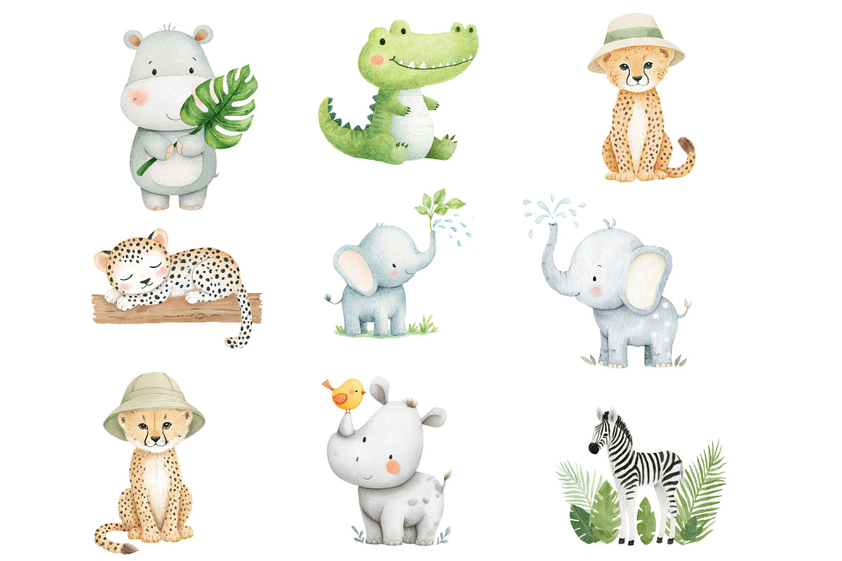 Watercolor Cute Safari animals clipa, an Illustration by Designworld (Photo 4 of 4)