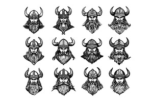 Black ink sketch viking heads, an Object Illustration by Stock-Smart-Start