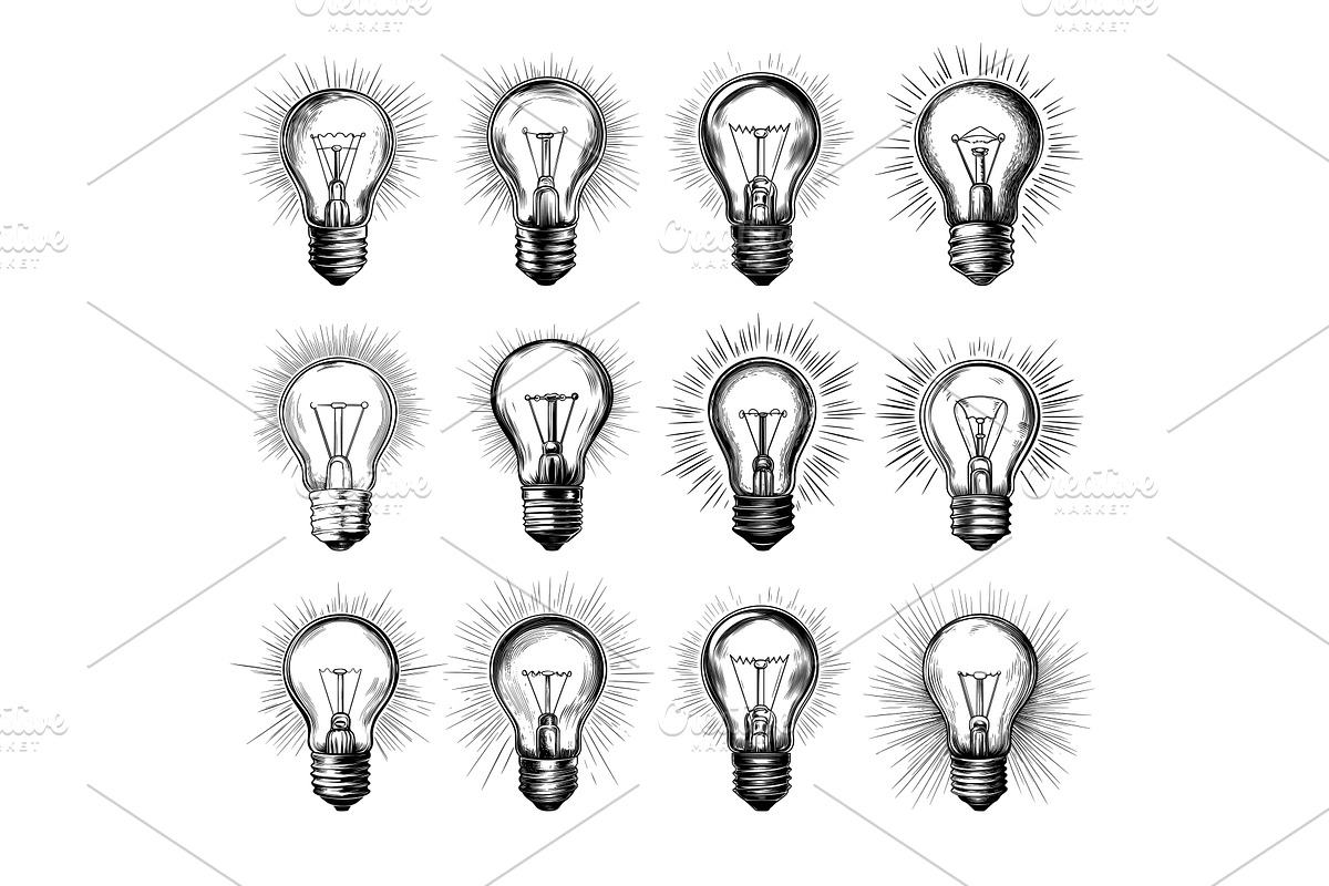 Light bulb black ink sketch vector, an Object Illustration by Onyx