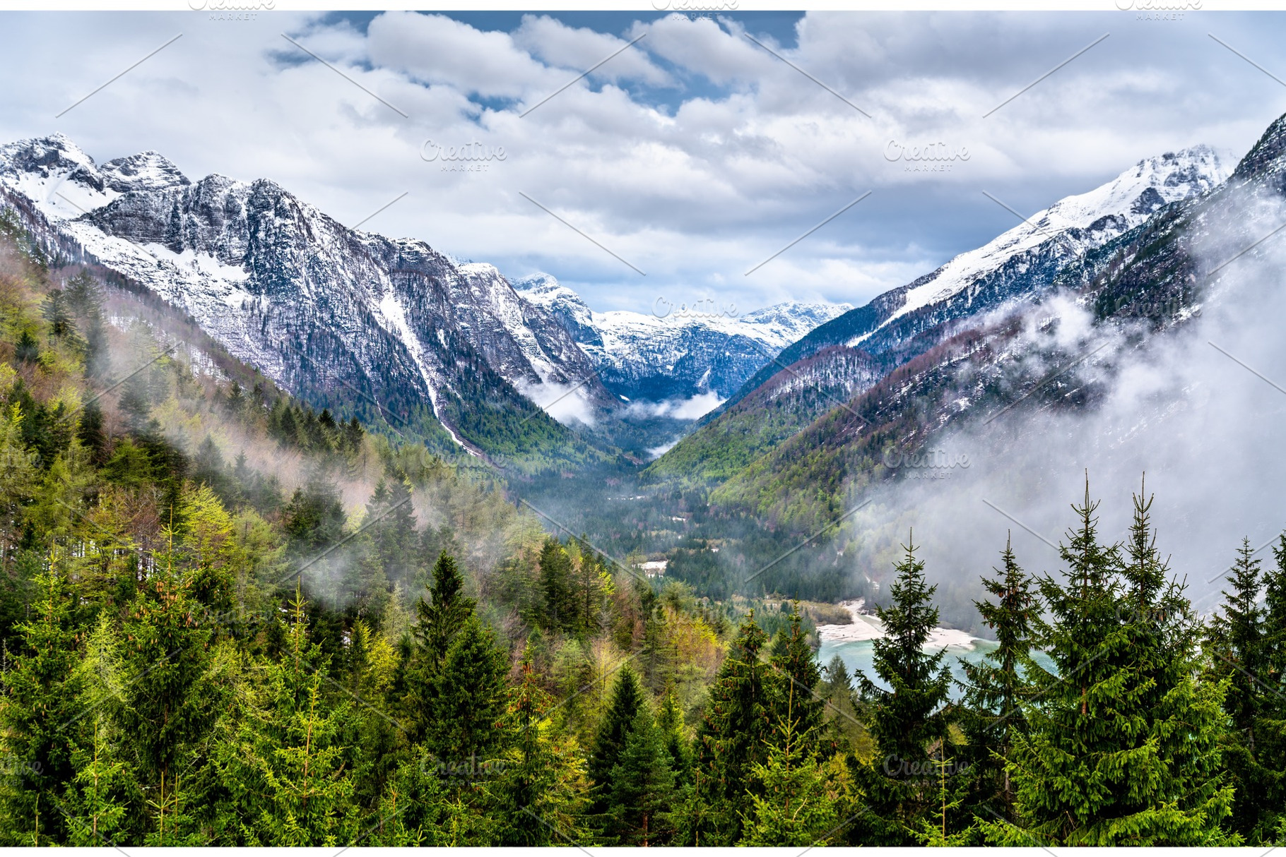 Mountains above lake predil in italy featuring alps, landscape, and italy, a Nature Photo by Leonid Andronov