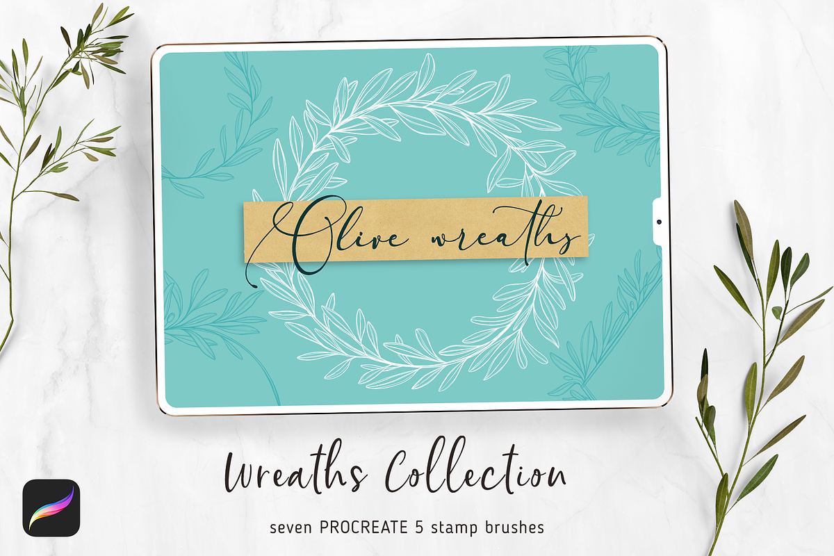 Olive wreaths - Procreate Stamps, a Brush Add-On by Oh Mia Studio (Photo 1 of 2)