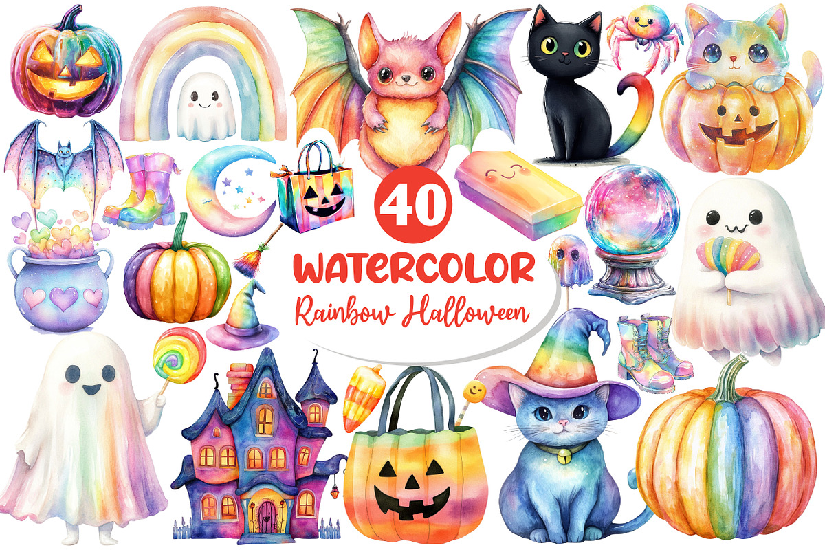 Cute Rainbow Halloween Clipart, an Illustration by Dream Creation (Photo 1 of 4)