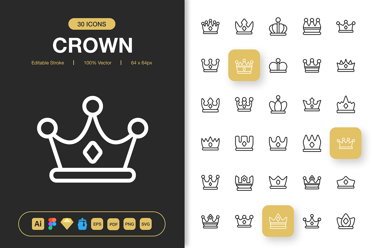 Crown Icons, an Outline Icon by Spacepixel Creative