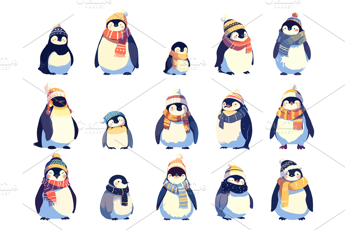 Set of cartoon penguins of different, an Animal Illustration by LadadikArt