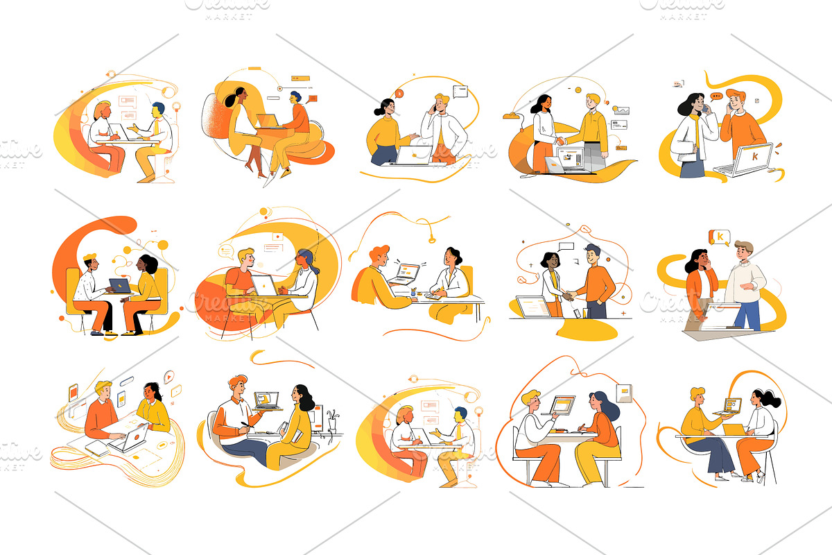 Office collaboration scenes cartoon, a Person Illustration by Onyx