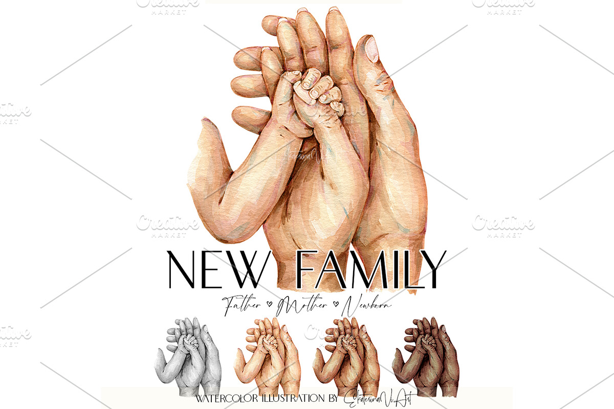 New Family Parents and Newborn Hands, a Person Illustration by EkaterinaViArt (Photo 1 of 5)