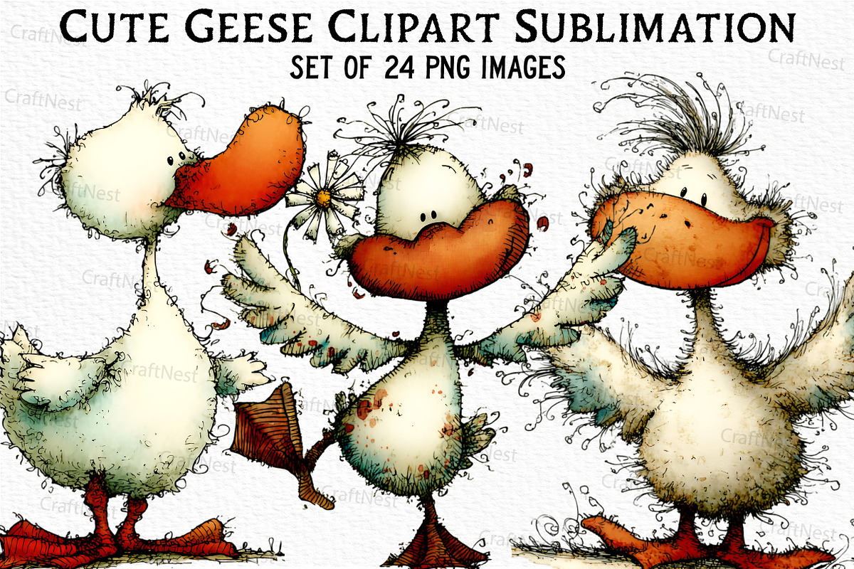 Cute Geese Clipart Sublimation, an Illustration by Craft Nest (Photo 1 of 6)