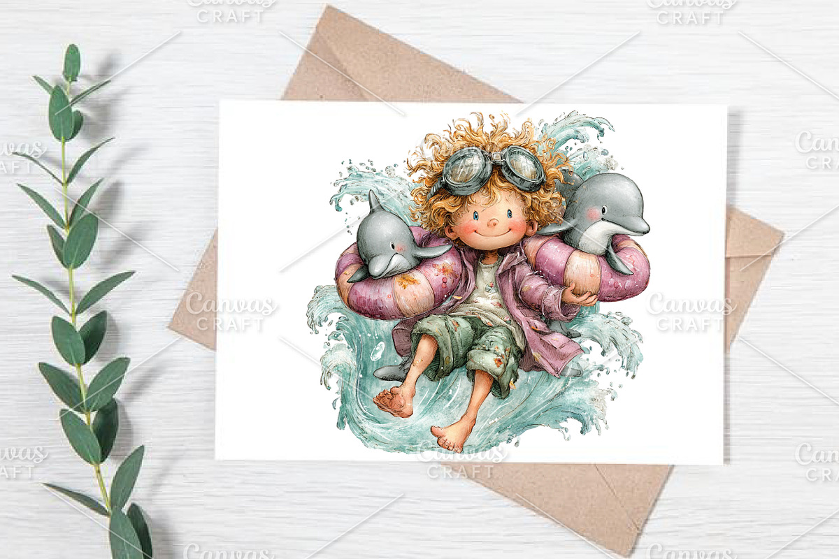 Whimsical Summer Beach Kids Clipart, an Illustration by Canvas Craft (Photo 7 of 7)