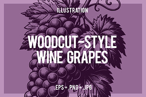 Woodcut-Style Wine Grapes