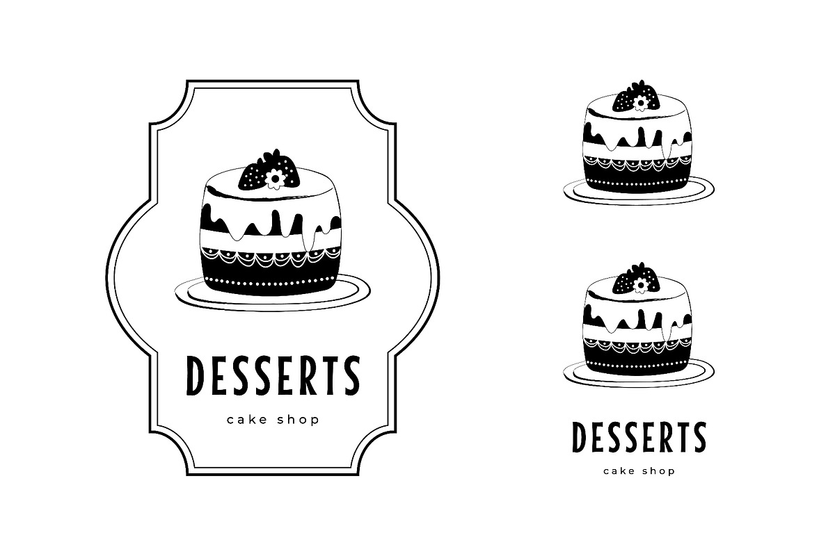 Bakery logo set featuring desserts, a Food Illustration by okskukuruza (Photo 1 of 3)
