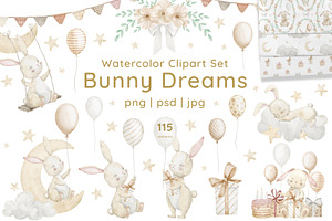 Watercolor Bunny Baby Clipart