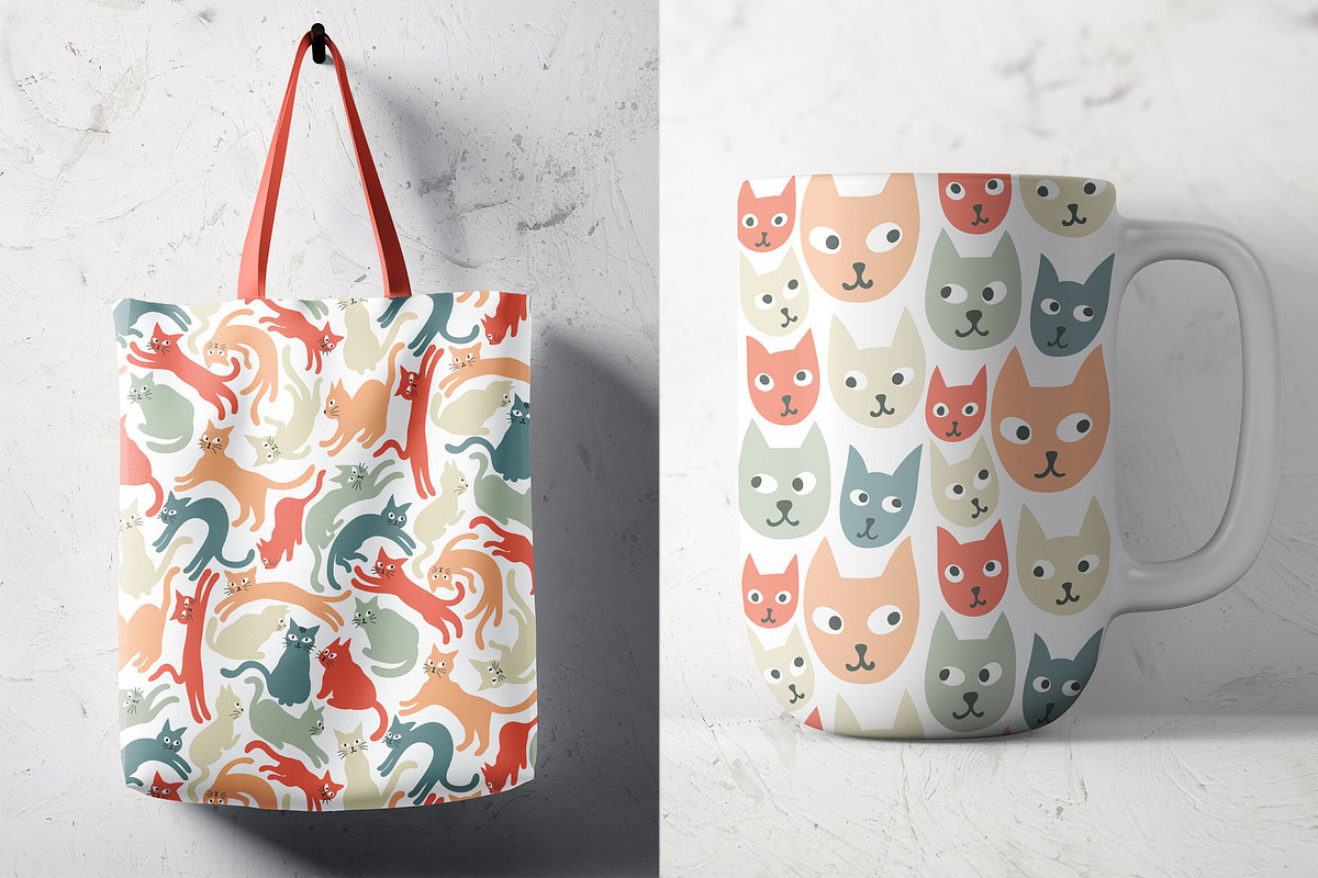 6 patterns with funny cats, a Pattern Graphic by pineart (Photo 2 of 4)