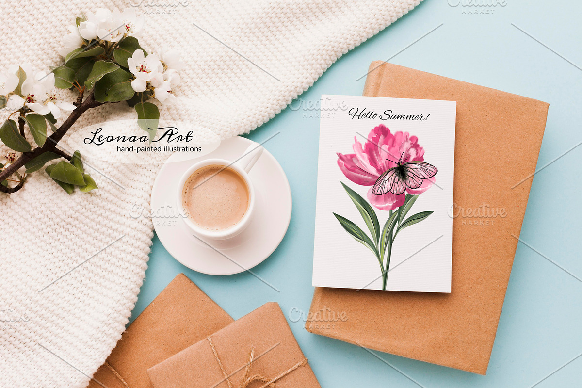 Peonies with Butterflies, an Illustration by Leonaa art (Photo 2 of 10)