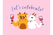 Funny animals drink, party cards set, an Animal Illustration by Good Studio (Thumbnail 6 of 14)