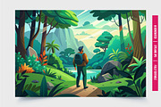 Man Hiking in Lush Green Forest, an Illustration by Tanuart (Thumbnail 3 of 3)