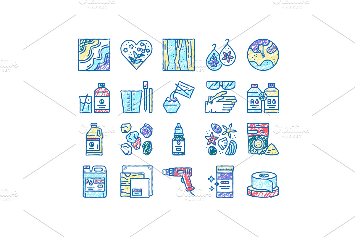 Resin Art Creation set Icons hand, an Object Illustration by pikepicture