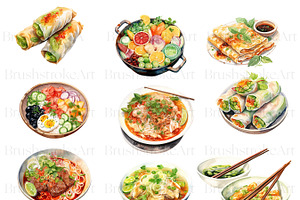 Watercolor Vietnamese Food Clipart