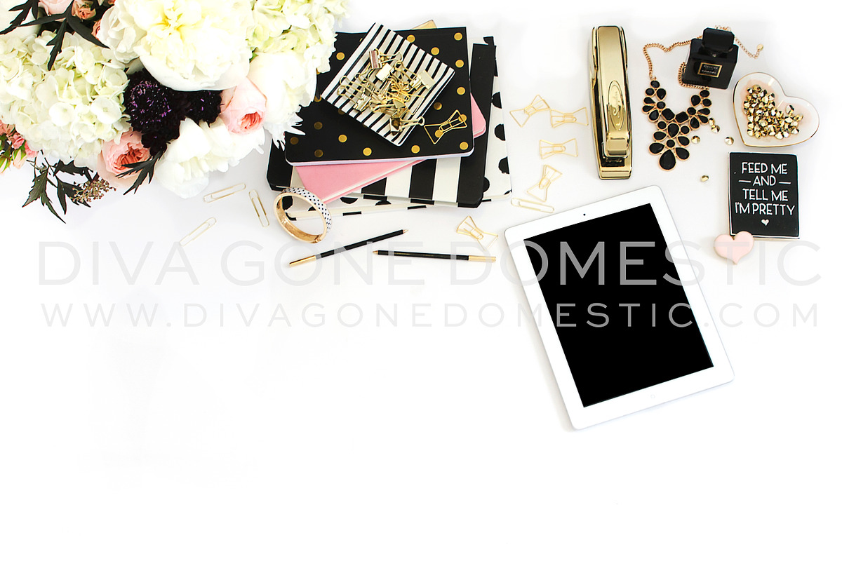 Styled Stock Photo - Blush Gold iPad, an iPad Mockup by avenuetwentyone