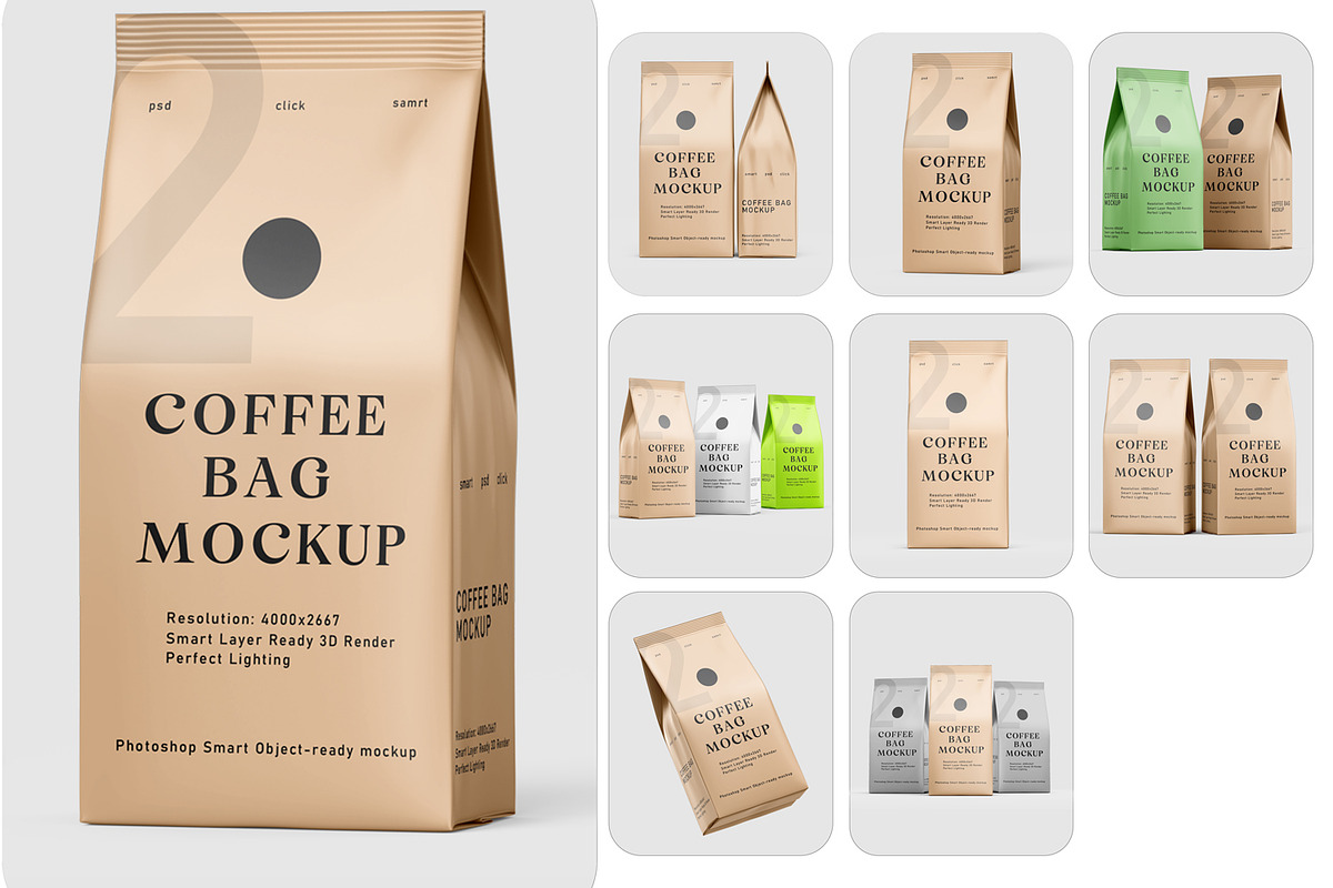 Coffee Bag Mockups, a Packaging Mockup by pixelmock (Photo 2 of 14)