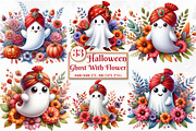 Halloween Ghost With Flower Clipart, a Seasonal Illustration by Craft Nest (Thumbnail 1 of 5)