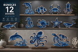 Ocean Animals Laser Cut SVG Bundle, an Animal Illustration by OTVEY DESIGN