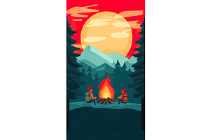 Campfire Gathering in Forest at Dusk, a Sport Illustration by Lermont51