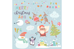 Set Of Christmas Characters And Icons