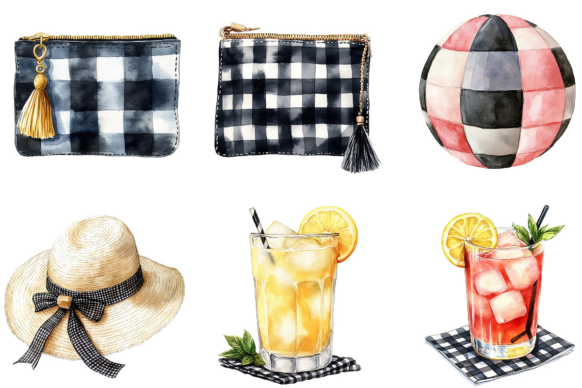 Luxury Black Gingham Summer Clipart, an Illustration by DreamArtGraphic (Photo 2 of 4)