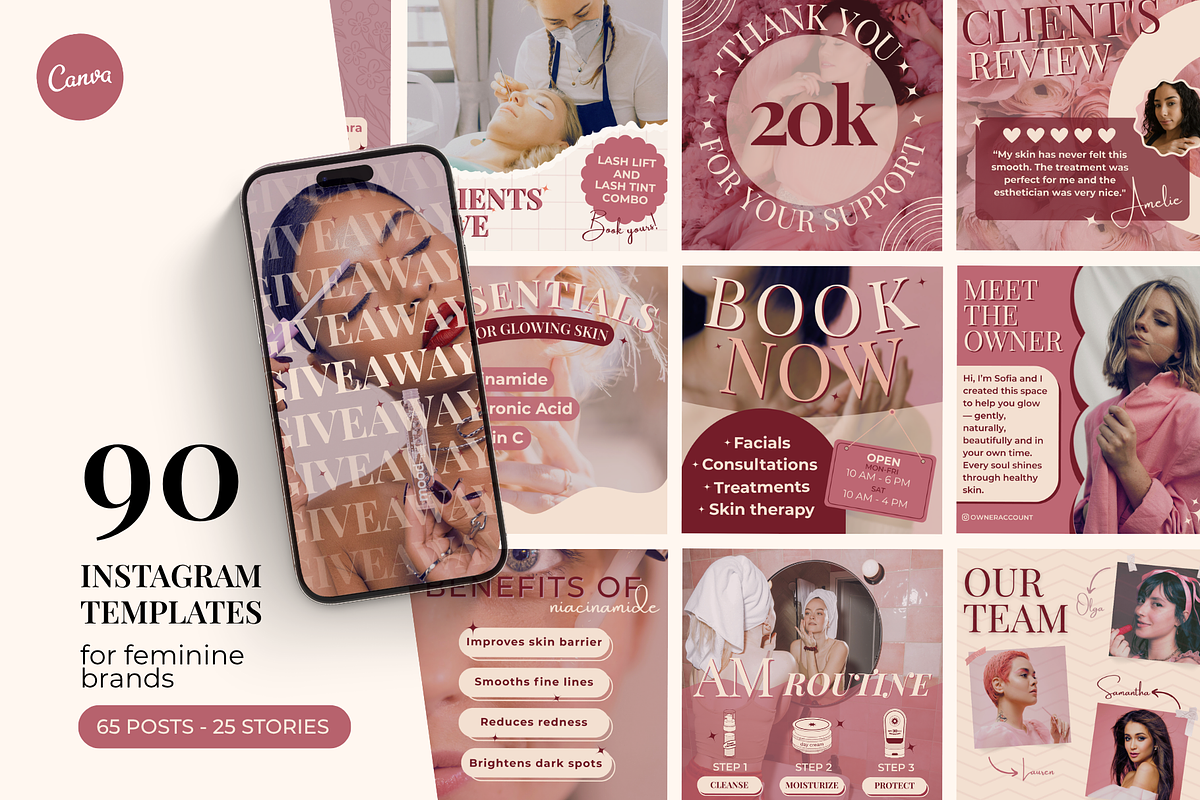 Feminine Pink Instagram Templates, a Social Media Template by Boldette Studio (Photo 1 of 7)