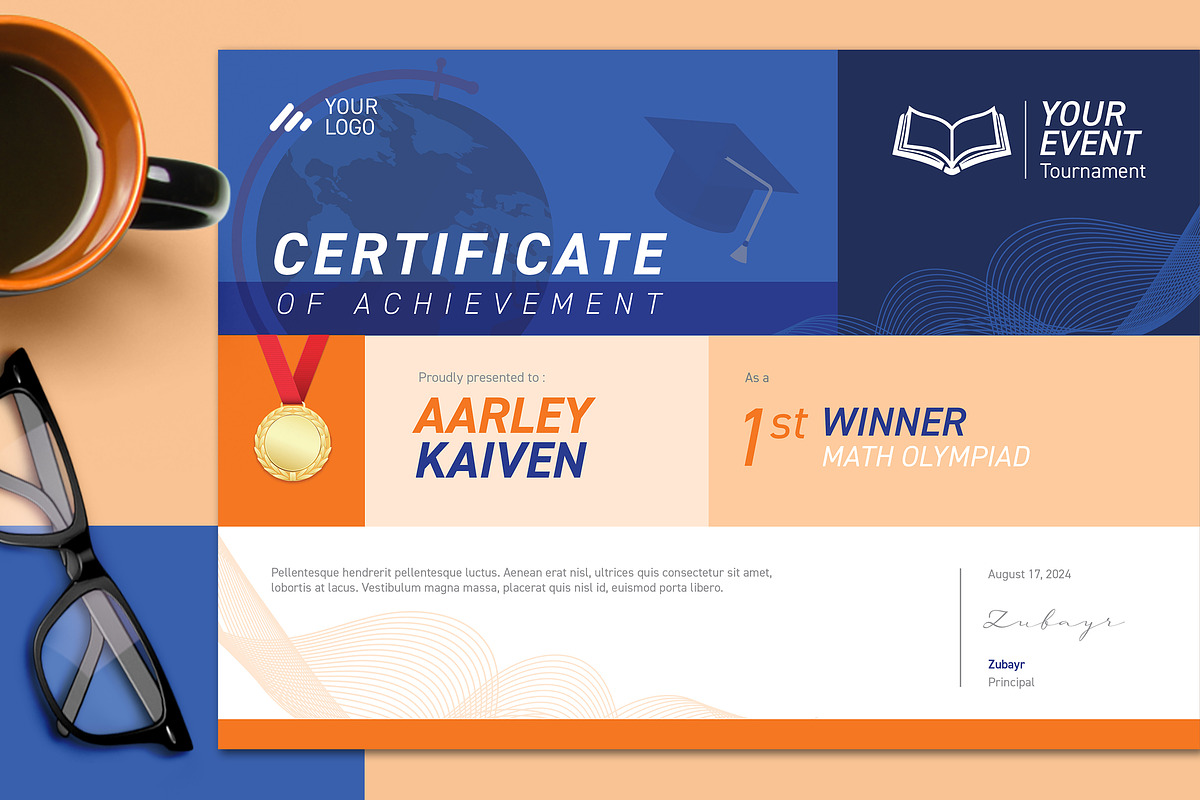Education Certificate, a Stationery Template by Aarley Kaiven