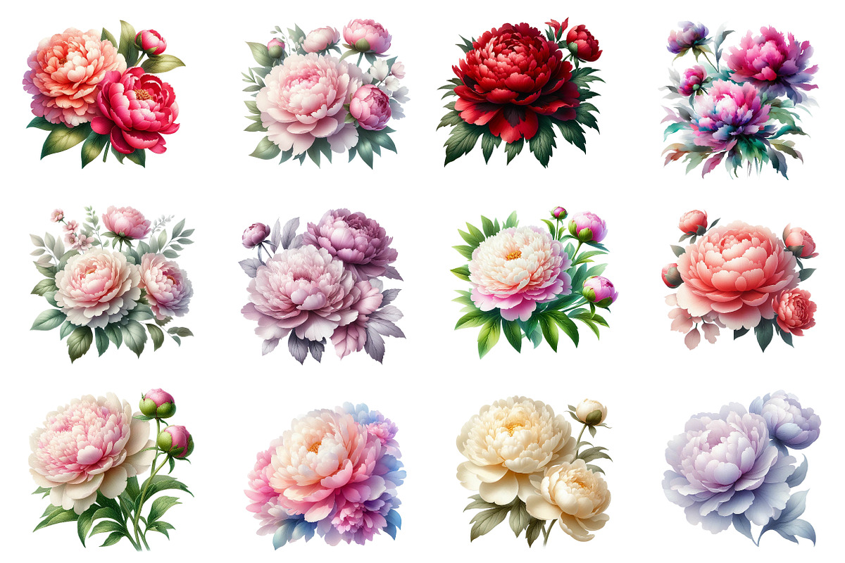 Watercolor Peonies Flowers Clipart, an Illustration by Dream Creation (Photo 2 of 4)