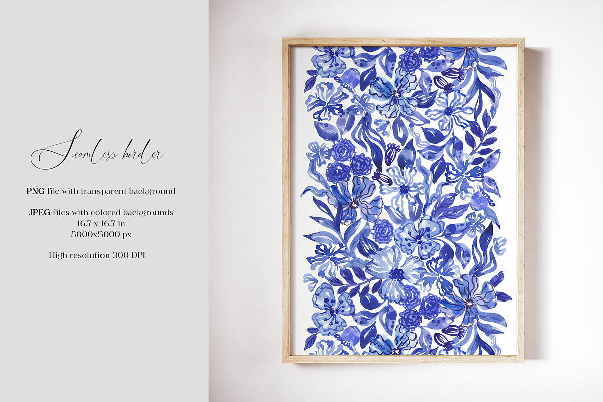 Blue Floral Vertical Seamless Border, a Pattern Graphic by SirenaArt (Photo 2 of 10)