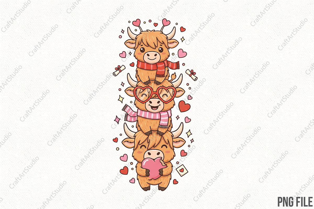 Highland Cow Valentine PNG, an Illustration by CraftArtStudio (Photo 1 of 4)