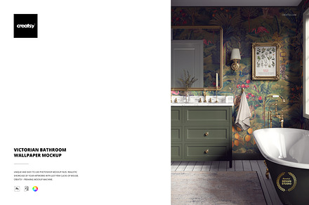 Victorian Bathroom Wallpaper Mockup, a Household Mockup by creatsy5