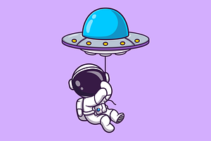 Cute Astronaut Floating With UFO